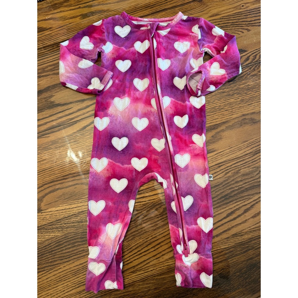 Bums & Roses Footie Sleeper 18-24 Months Pink Heart Watercolor Bamboo Zipper